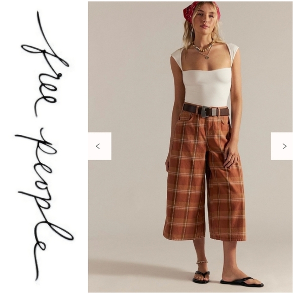 Free People Pants - NEW Free People We The Free High Top Wide Crop Plaid Jeans Sz 28